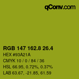 カラーコード: RGB 147 162.8 26.4 | qconv.com