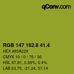 カラーコード: RGB 147 162.8 41.4 | qconv.com