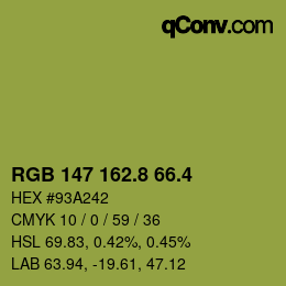 カラーコード: RGB 147 162.8 66.4 | qconv.com