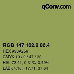 カラーコード: RGB 147 162.8 86.4 | qconv.com