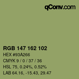 Color code: RGB 147 162 102 | qconv.com