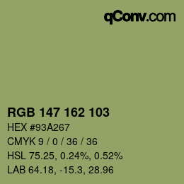 カラーコード: RGB 147 162 103 | qconv.com