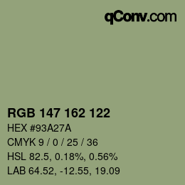 Color code: RGB 147 162 122 | qconv.com