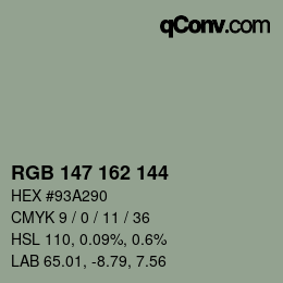 Código de color: RGB 147 162 144 | qconv.com