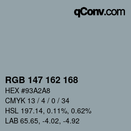 Color code: RGB 147 162 168 | qconv.com