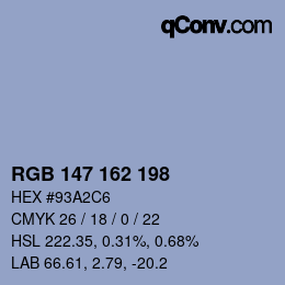 Color code: RGB 147 162 198 | qconv.com