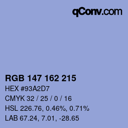 Color code: RGB 147 162 215 | qconv.com