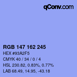 Color code: RGB 147 162 245 | qconv.com