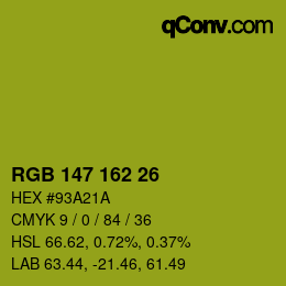 カラーコード: RGB 147 162 26 | qconv.com