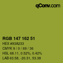 Color code: RGB 147 162 51 | qconv.com