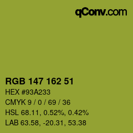カラーコード: RGB 147 162 51 | qconv.com