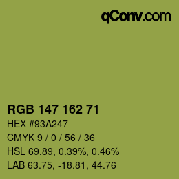 Color code: RGB 147 162 71 | qconv.com