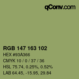 Color code: RGB 147 163 102 | qconv.com