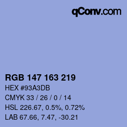 Color code: RGB 147 163 219 | qconv.com