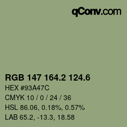 カラーコード: RGB 147 164.2 124.6 | qconv.com