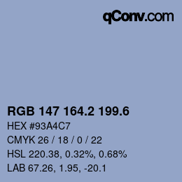カラーコード: RGB 147 164.2 199.6 | qconv.com