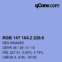 カラーコード: RGB 147 164.2 229.6 | qconv.com