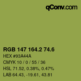 カラーコード: RGB 147 164.2 74.6 | qconv.com