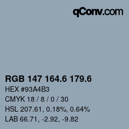 カラーコード: RGB 147 164.6 179.6 | qconv.com