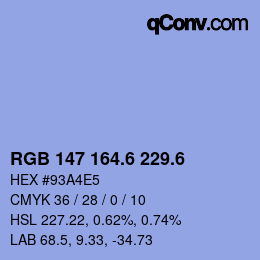 カラーコード: RGB 147 164.6 229.6 | qconv.com