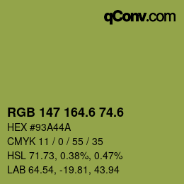 カラーコード: RGB 147 164.6 74.6 | qconv.com
