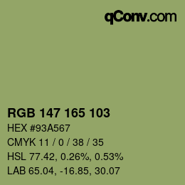 Color code: RGB 147 165 103 | qconv.com