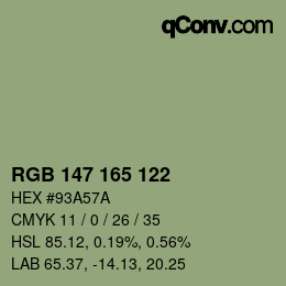 Color code: RGB 147 165 122 | qconv.com