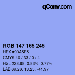 カラーコード: RGB 147 165 245 | qconv.com