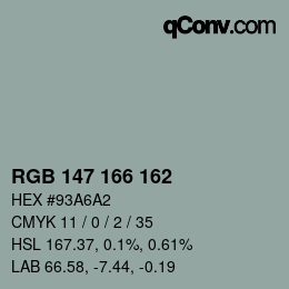 Color code: RGB 147 166 162 | qconv.com