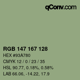 Color code: RGB 147 167 128 | qconv.com