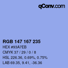 Farbcode: RGB 147 167 235 | qconv.com