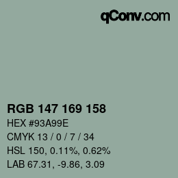 Color code: RGB 147 169 158 | qconv.com