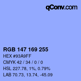 Color code: RGB 147 169 255 | qconv.com