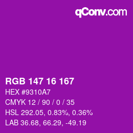 Color code: RGB 147 16 167 | qconv.com