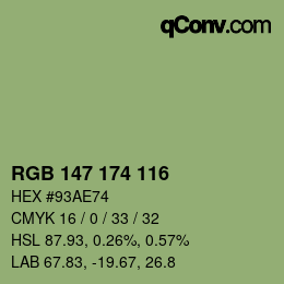 Color code: RGB 147 174 116 | qconv.com