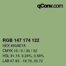 Código de color: RGB 147 174 122 | qconv.com