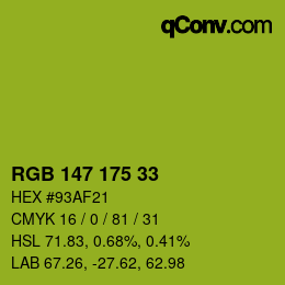 Color code: RGB 147 175 33 | qconv.com