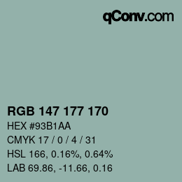颜色代码: RGB 147 177 170 | qconv.com