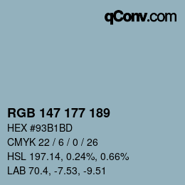 颜色代码: RGB 147 177 189 | qconv.com