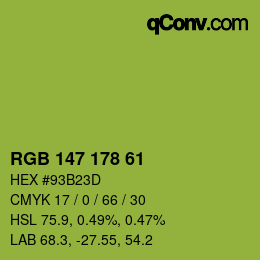 Color code: RGB 147 178 61 | qconv.com