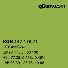 Color code: RGB 147 178 71 | qconv.com