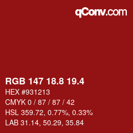 カラーコード: RGB 147 18.8 19.4 | qconv.com