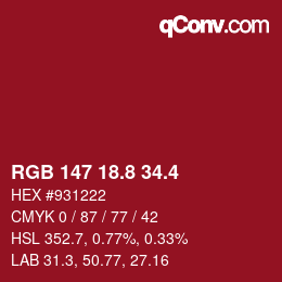 カラーコード: RGB 147 18.8 34.4 | qconv.com