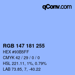 Color code: RGB 147 181 255 | qconv.com