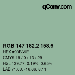 カラーコード: RGB 147 182.2 158.6 | qconv.com