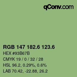 カラーコード: RGB 147 182.6 123.6 | qconv.com