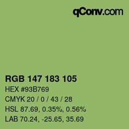 Color code: RGB 147 183 105 | qconv.com