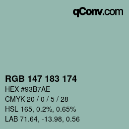 Color code: RGB 147 183 174 | qconv.com