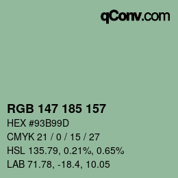 カラーコード: RGB 147 185 157 | qconv.com