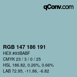 颜色代码: RGB 147 186 191 | qconv.com